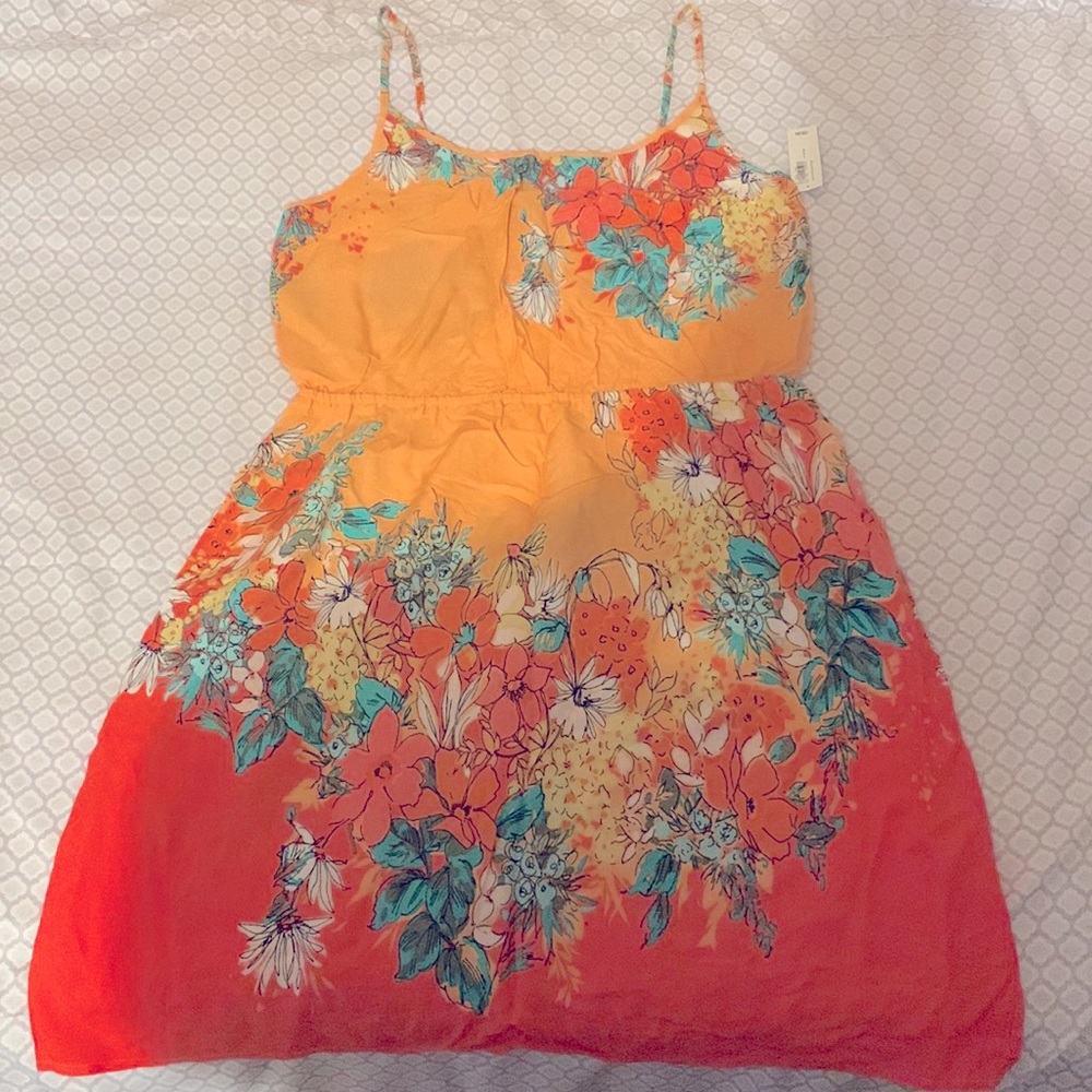 Summer Dress - Orange Floral - Size L